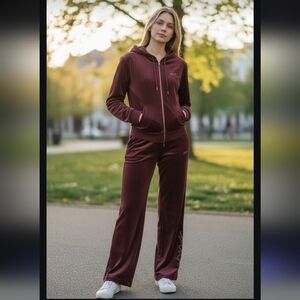 PINK Victoria's Secret Women's Purplish/burgundy Velour Tracksuit Size-Small